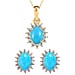 Aquamarine and Natural Zircon Halo Pendant with Chain (size 20) 1.12 Ct. and Earrings 1.60 Ct. in 18K Vermeil Yellow Gold Plated Sterling Silver
