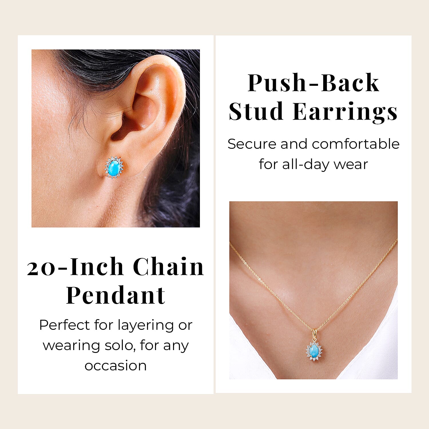 Arizona Sleeping Beauty Turquoise and Natural Cambodian Zircon Pendant with Chain (Size - 20) 0.99 Ct. and Earrings 2.386 Ct. in 18K Vermeil Yellow Gold Plated Sterling Silver