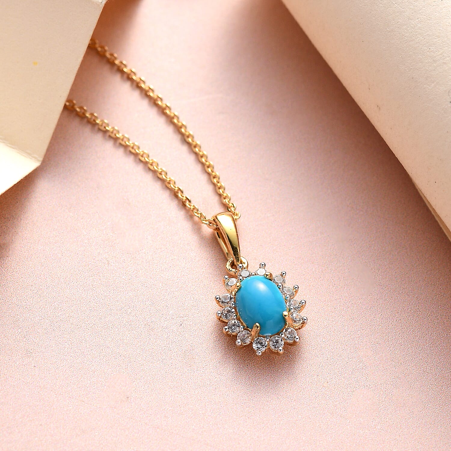 Arizona Sleeping Beauty Turquoise and Natural Cambodian Zircon Pendant with Chain (Size - 20) 0.99 Ct. and Earrings 2.386 Ct. in 18K Vermeil Yellow Gold Plated Sterling Silver