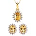 Aquamarine and Natural Zircon Halo Pendant with Chain (size 20) 1.12 Ct. and Earrings 1.60 Ct. in 18K Vermeil Yellow Gold Plated Sterling Silver
