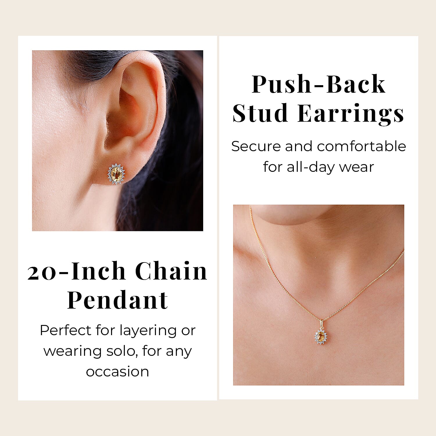 Citrine with White Zircon Pendant with Chain (Size 20) 1.170 Ct. and Earrings 1.73 Ct. in 18k Vermeil Yellow Gold Sterling Silver