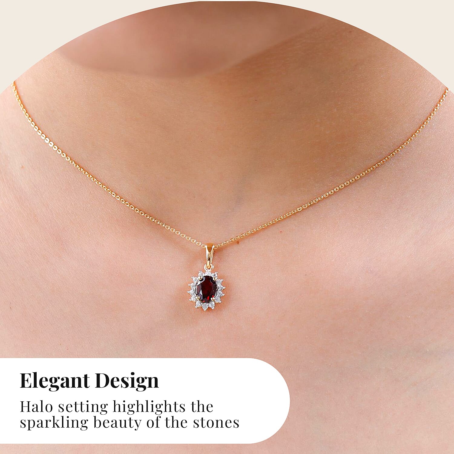 Red Garnet and Natural Cambodian Zircon Pendant with Chain (Size - 20) 1.370 Ct and Natural Zircon and Mozambique Garnet Halo Stud Earrings 2.10 Ct. in 18K Vermeil Yellow Gold Plated Sterling Silver