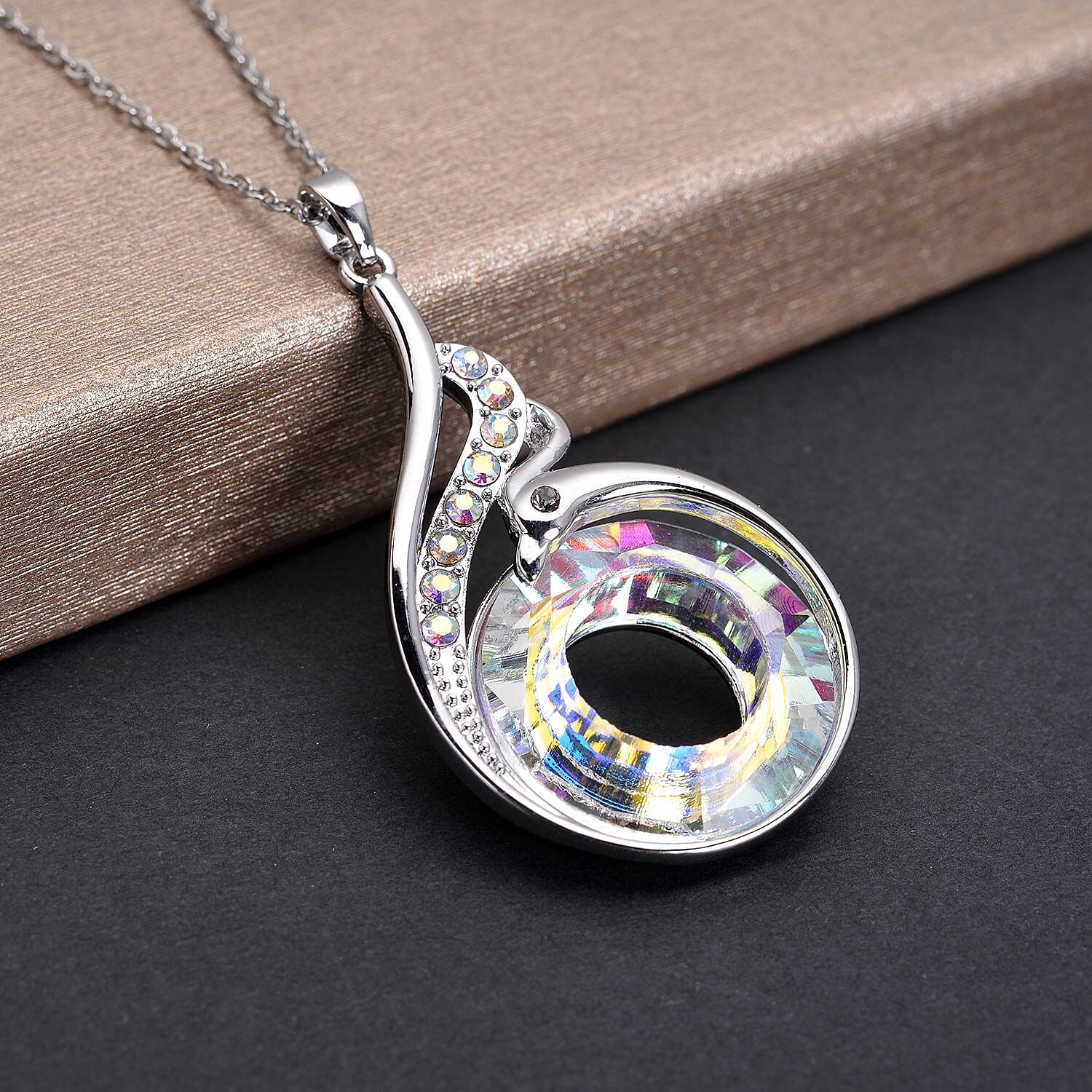 Simulated Mercury Mystic Topaz, AB Crystal & Grey Austrian Crystal Pendant with Chain (Size 20-2 Inch Ext) and Fish Hook Earrings in Silver Tone