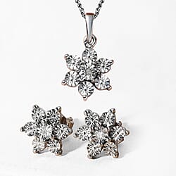 Diamond Floral Pendant and Stud Earrings in Rose Gold Plated Sterling Silver