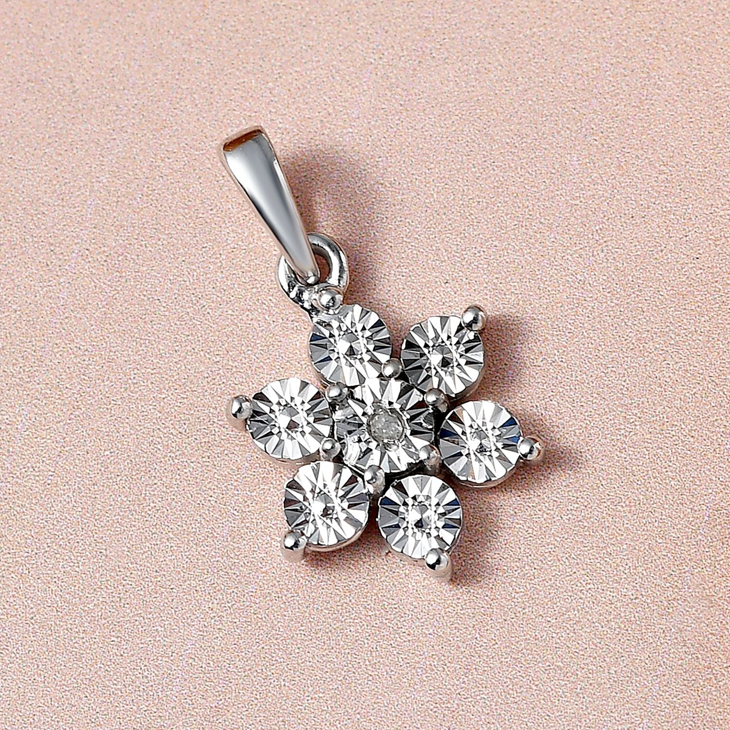 Diamond Floral Pendant and Stud Earrings in Platinum Plated Sterling Silver