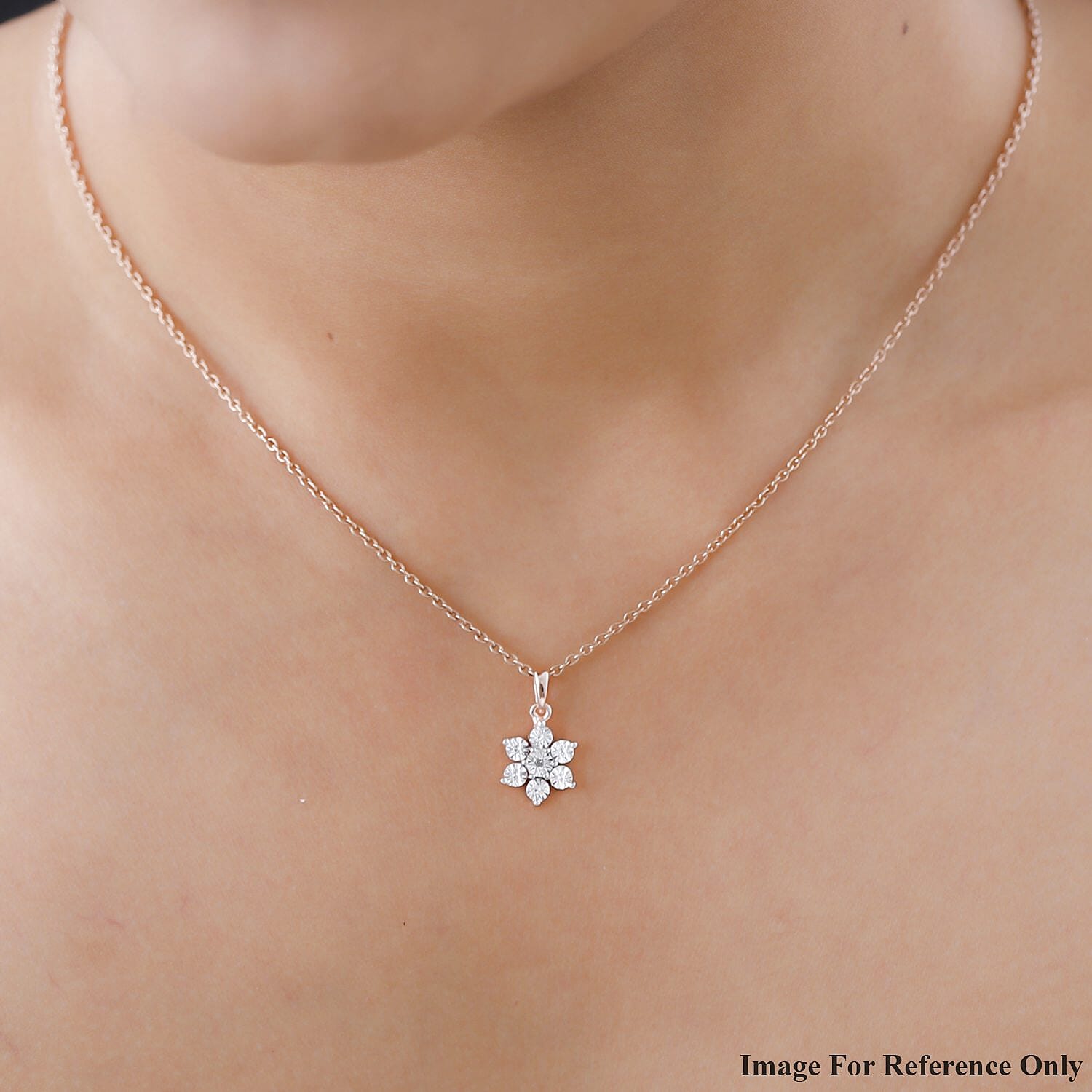 Diamond Floral Pendant and Stud Earrings in Rose Gold Plated Sterling Silver