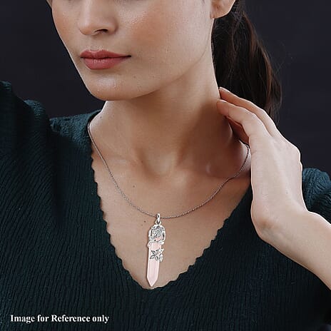 Rose Quartz Floral Vine Pendant with Stainless Steel Chain (Size - 24) in Silver Tone, Floral Vine Stainless Steel Earrings and Tree of Life Pendant with Chain (Size 20)