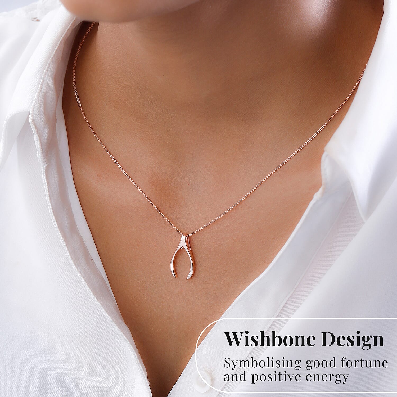 Fortune Favour Pendant with Chain (Size 20) and Wishbone Stud Earrings (with Push Back) in Sterling Silver with 18K Vermeil Rose Gold