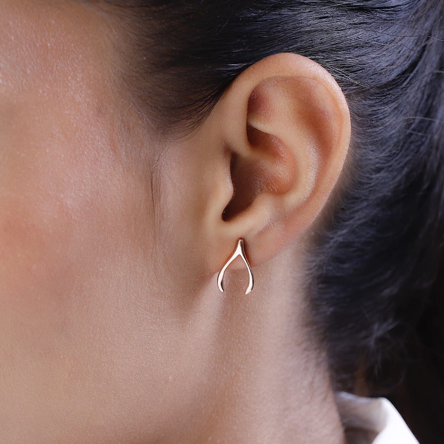 Fortune Favour Pendant with Chain (Size 20) and Wishbone Stud Earrings (with Push Back) in Sterling Silver with 18K Vermeil Rose Gold