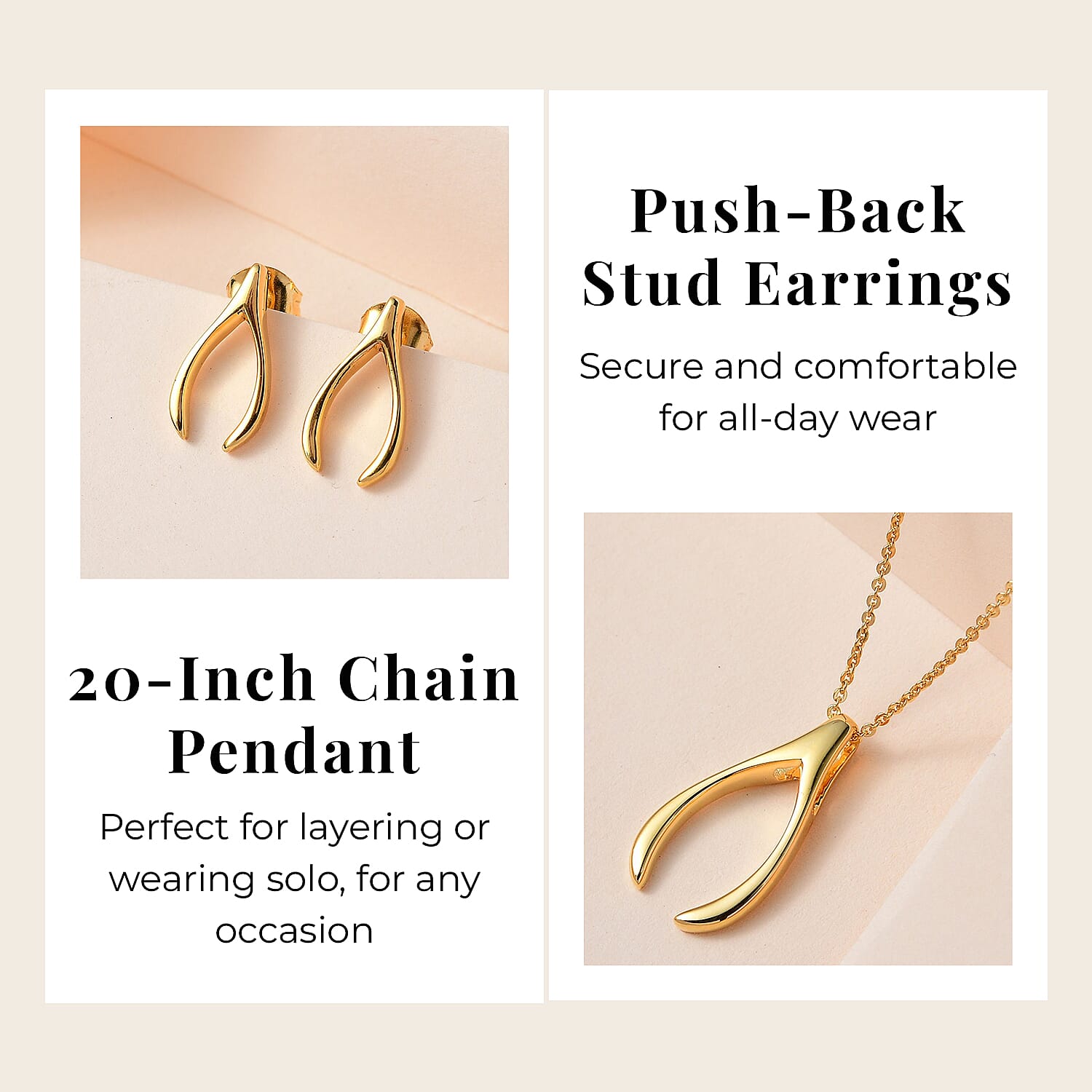 Fortune Favour Pendant with Chain (Size 20) and Stud Earrings (with Push Back) in Sterling Silver with 18K Vermeil Yellow Gold