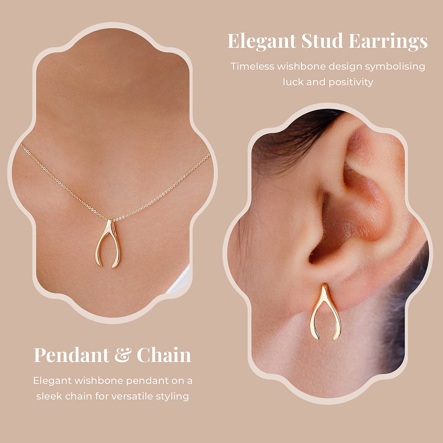 Fortune Favour Pendant with Chain (Size 20) and Stud Earrings (with Push Back) in Sterling Silver with 18K Vermeil Yellow Gold