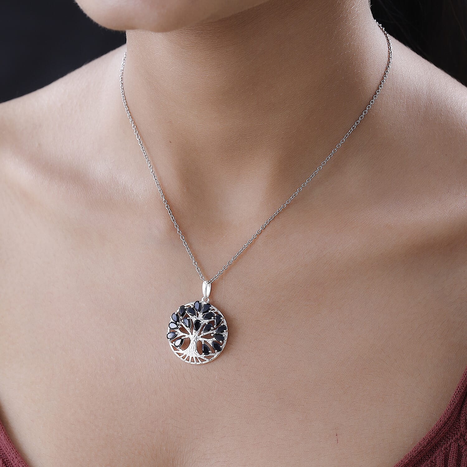 Tree of Life Pendant With Chain (Size 20) 5.46 Ct, Silver Wt 6.23 GM and Black Tourmaline Solitaire Drop Earring in Silver 1.50 Ct