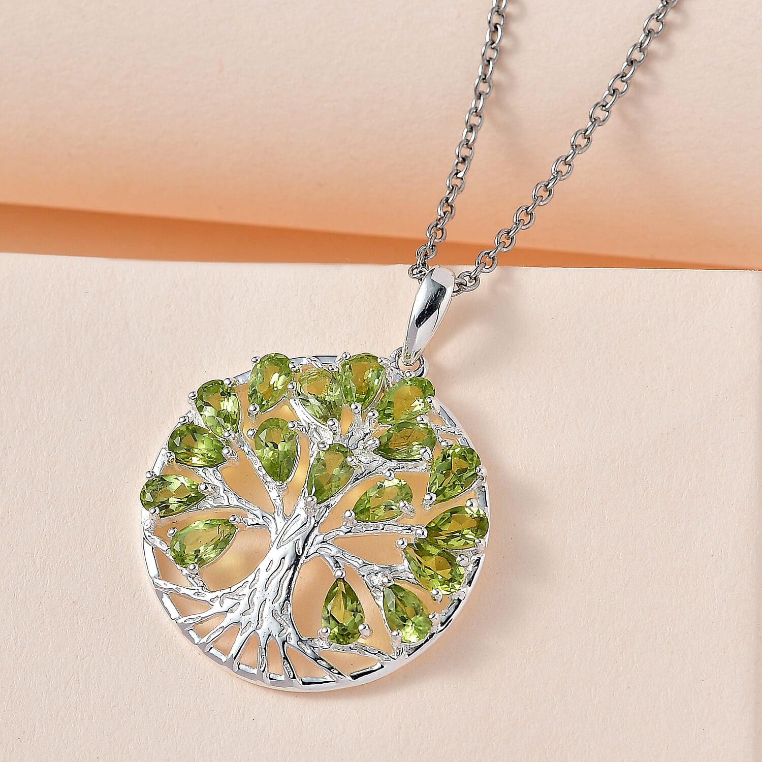 Hebei Peridot Sterling Silver Tree of Life Pendant With Chain (Size 20) 3.62 Ct, Silver Wt. 6.35 GM and Chinese Peridot Drop Earrings in Sterling Silver With Lever Back 2.6 Ct