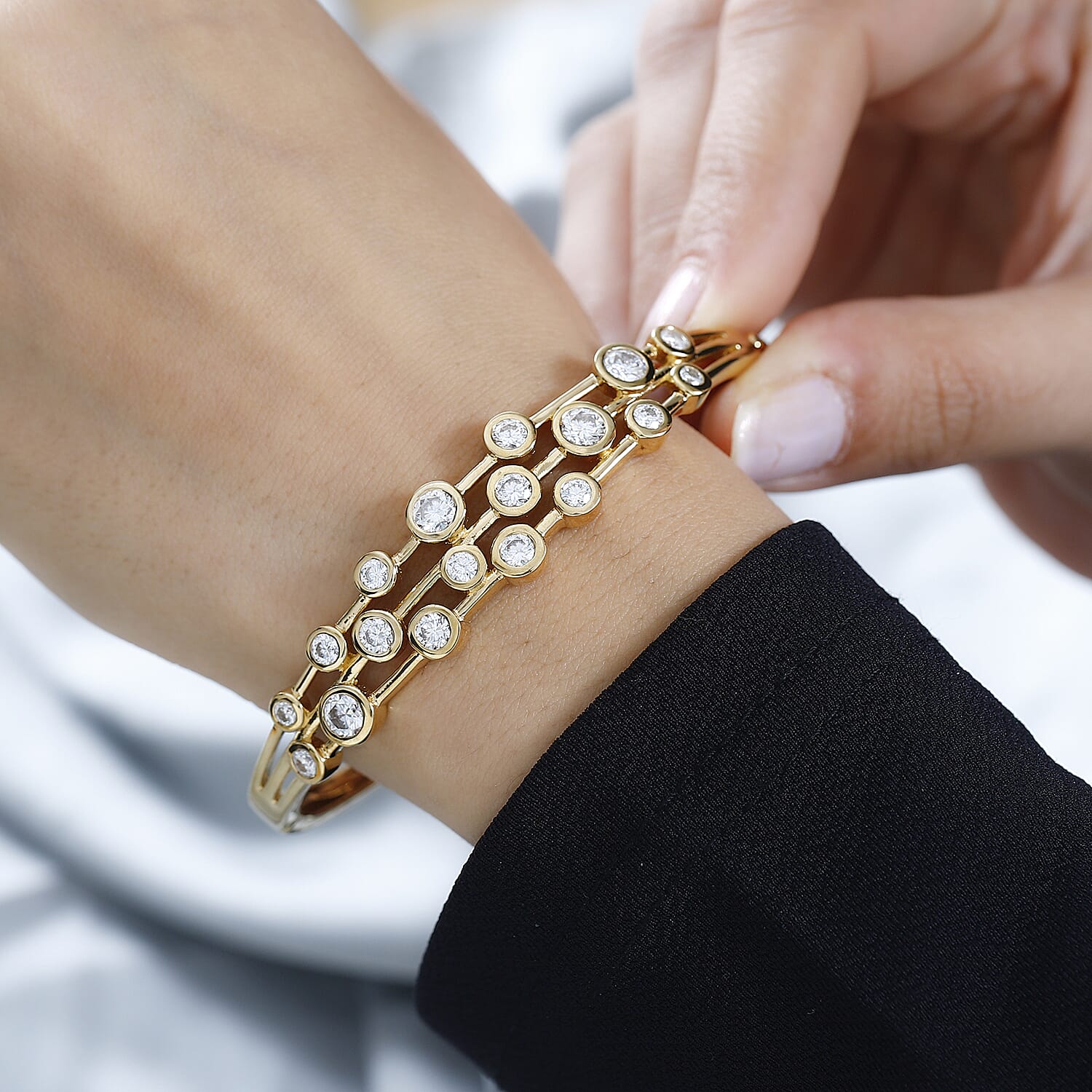 Designer Inspired Moissanite Bubble Bangle and Bubble Hoop Earrings in 18K Gold Vermeil Sterling Silver