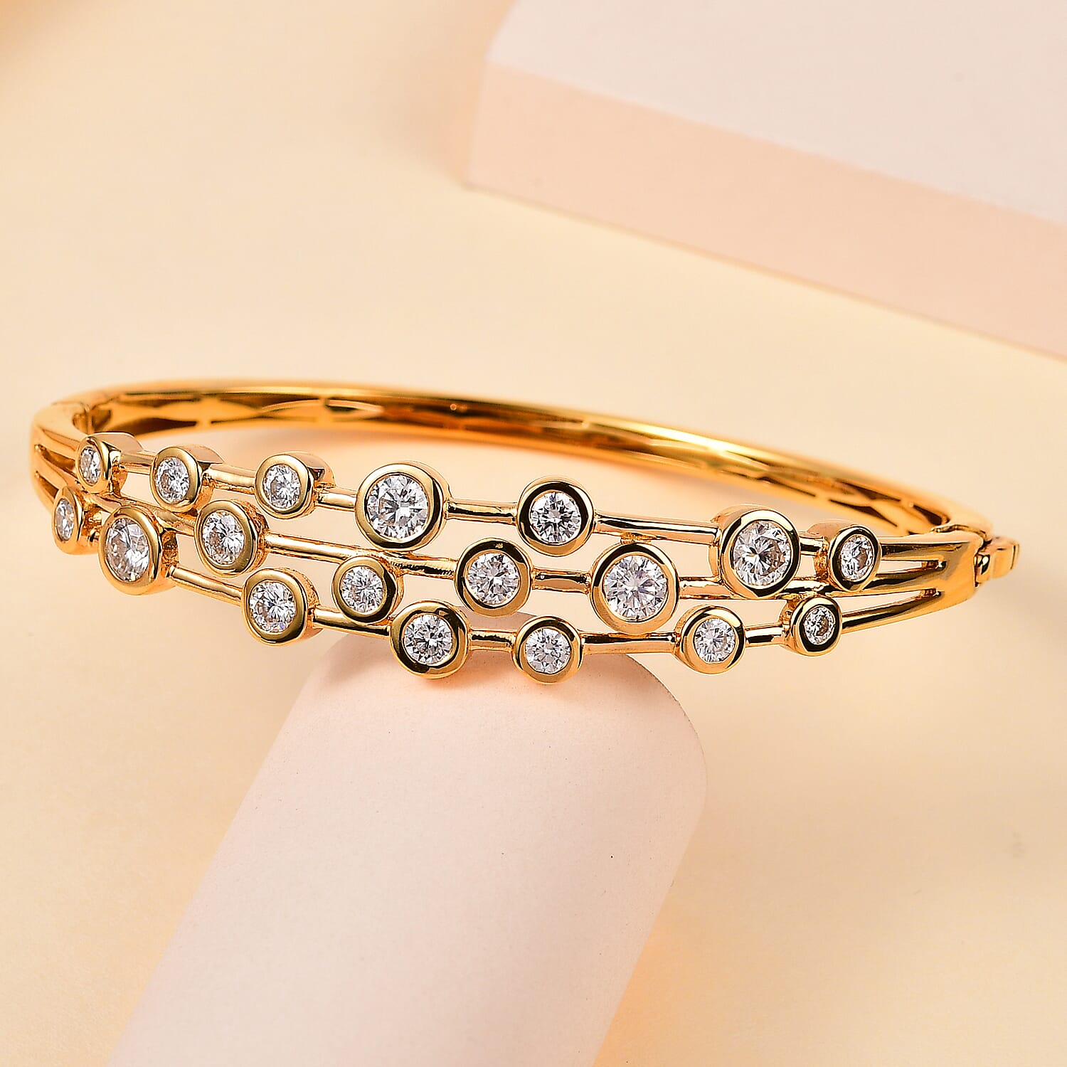 Designer Inspired Moissanite Bubble Bangle and Bubble Hoop Earrings in 18K Gold Vermeil Sterling Silver