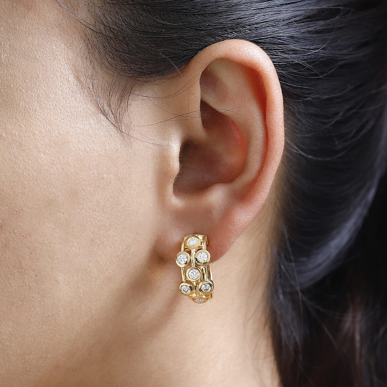 Designer Inspired Moissanite Bubble Bangle and Bubble Hoop Earrings in 18K Gold Vermeil Sterling Silver