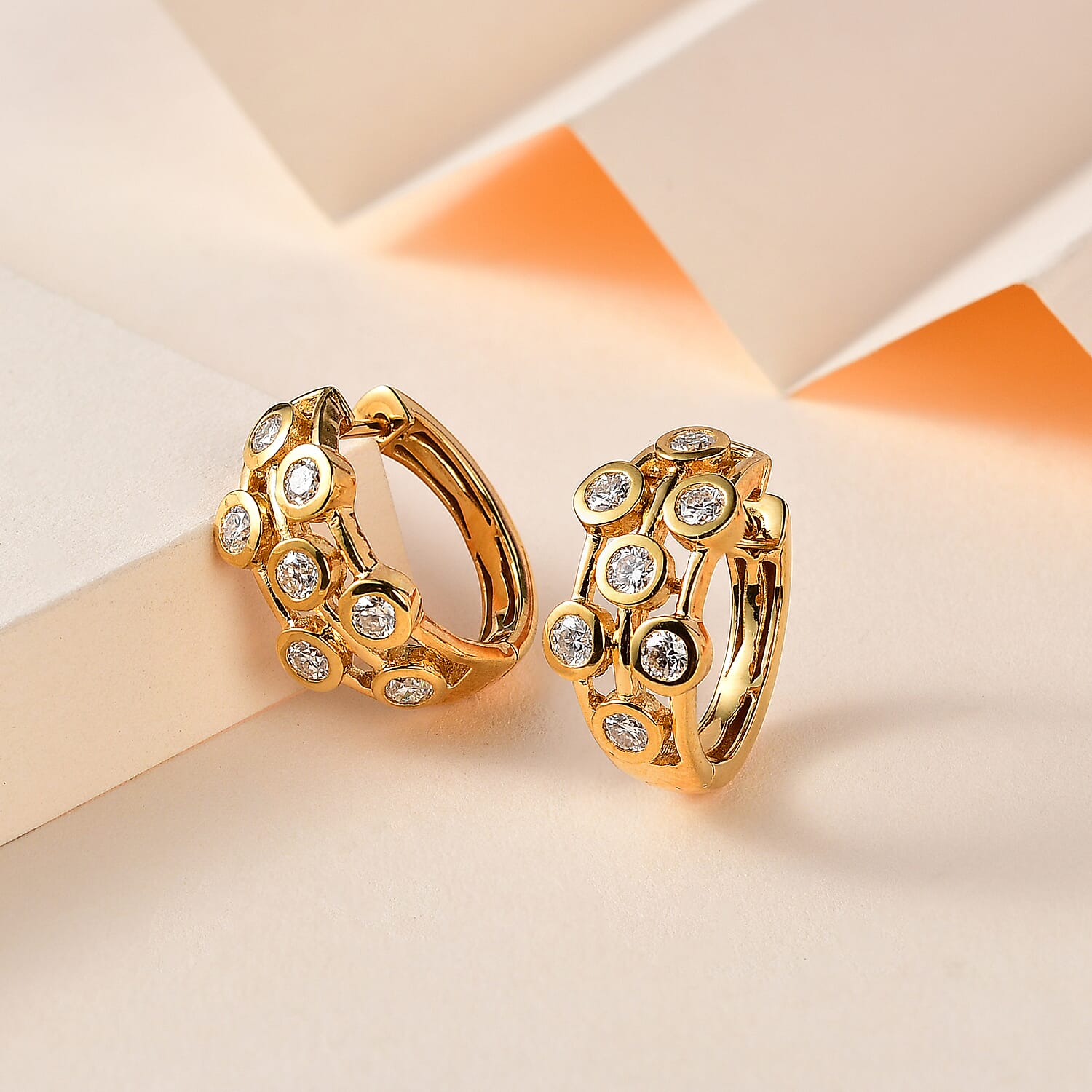 Designer Inspired Moissanite Bubble Bangle and Bubble Hoop Earrings in 18K Gold Vermeil Sterling Silver