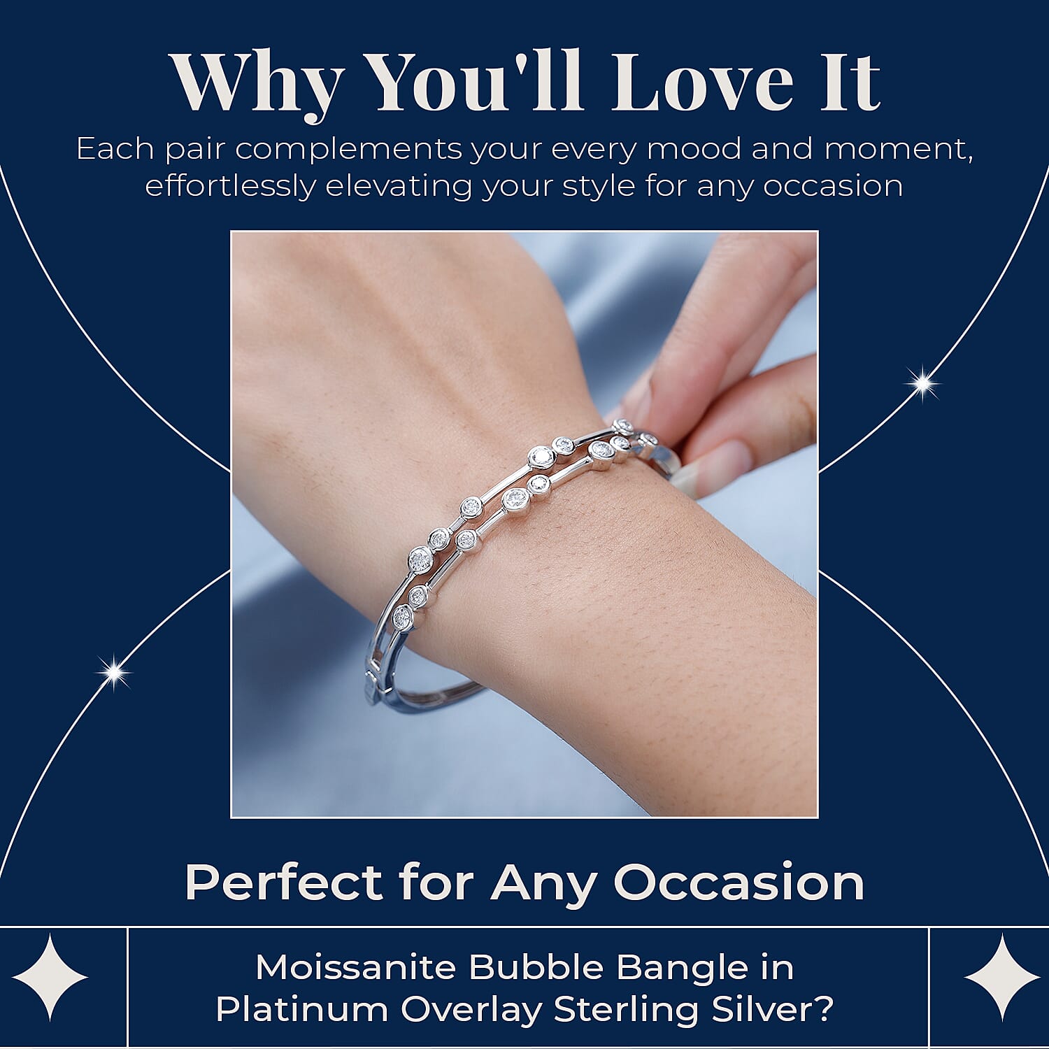 Moissanite Bubble Pendant with Chain and Bubble Bangle in Platinum Overlay Sterling Silver