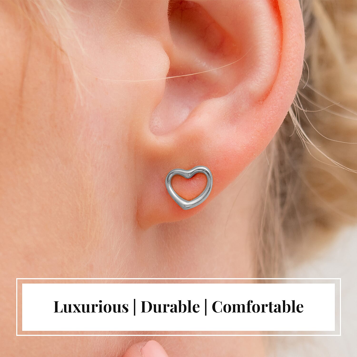 Heart Earrings in Sterling Silver with Platinum Plating, 18K Vermeil Yellow Gold Plating and 18K Vermeil Rose Gold (with Push Post)