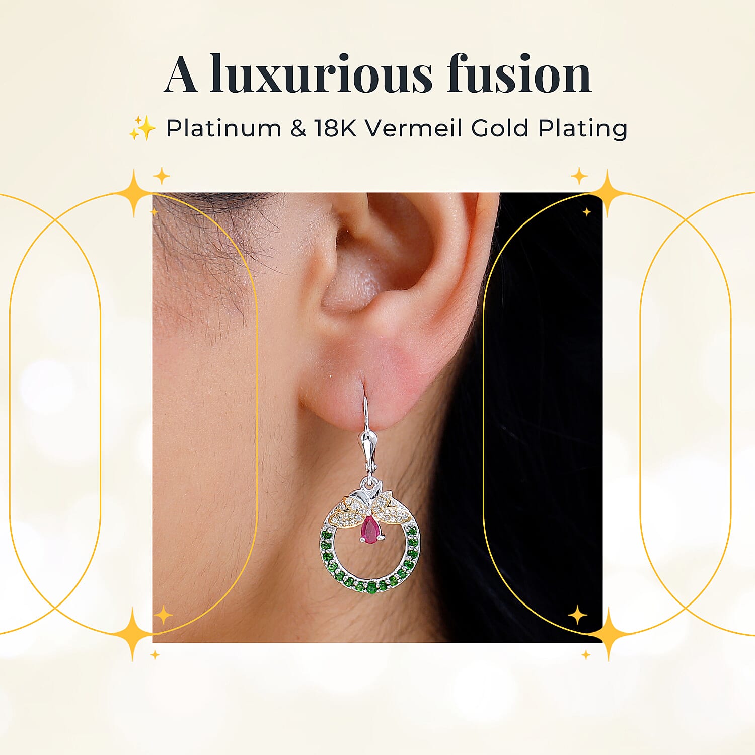 GP Italian Garden Collection African Ruby, Natural Chrome Diopside, White Zircon, Blue Sapphire Pendant with Chain and African Ruby, Blue Sapphire, Natural Chrome Diopside, White Zircon Fancy Drop Ear