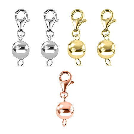 Set of 5 Sterling Silver Magnetic Clasps with Platinum Overlay, Sterling Silver Overlay and Rose Gold Overlay