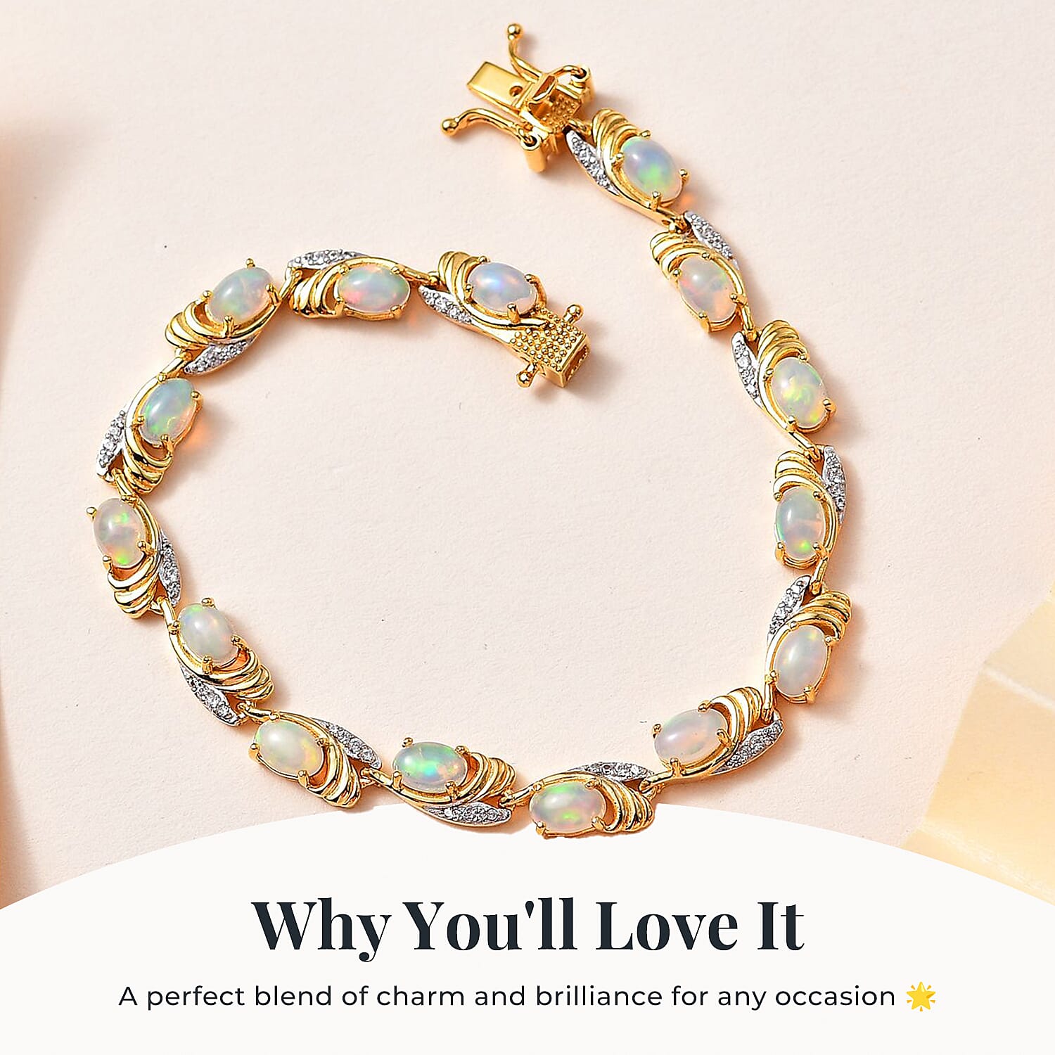 9K Yellow Gold Ethiopian Welo Opal Solitaire Pendant 1.05 Ct and Ethiopian Opal, White Zircon Bracelet in 18K Vermeil YG Plated Sterling Silver, Silver Wt. 12.09 Gms, 5.688 Ct.