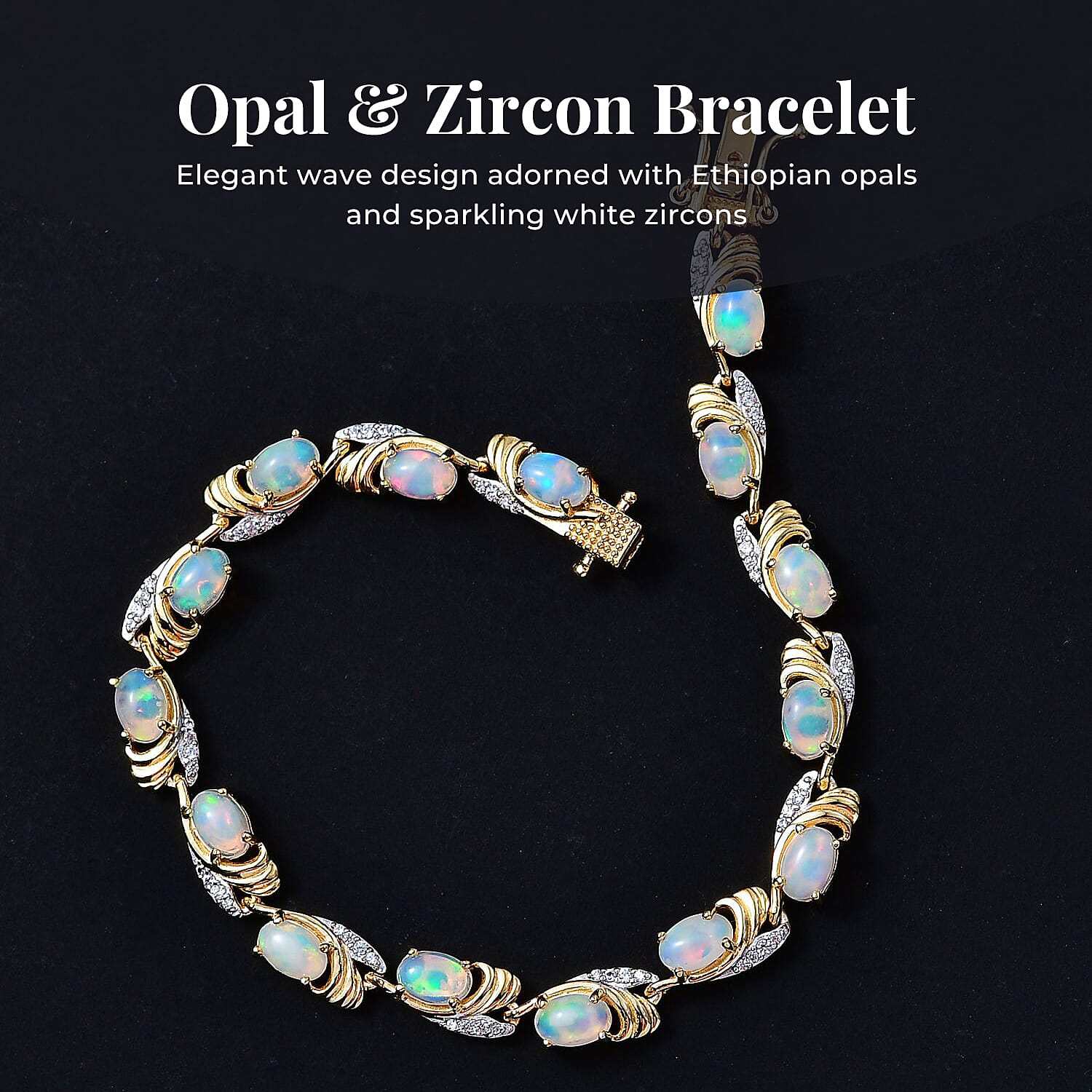 9K Yellow Gold Ethiopian Welo Opal Solitaire Pendant 1.05 Ct and Ethiopian Opal, White Zircon Bracelet in 18K Vermeil YG Plated Sterling Silver, Silver Wt. 12.09 Gms, 5.688 Ct.