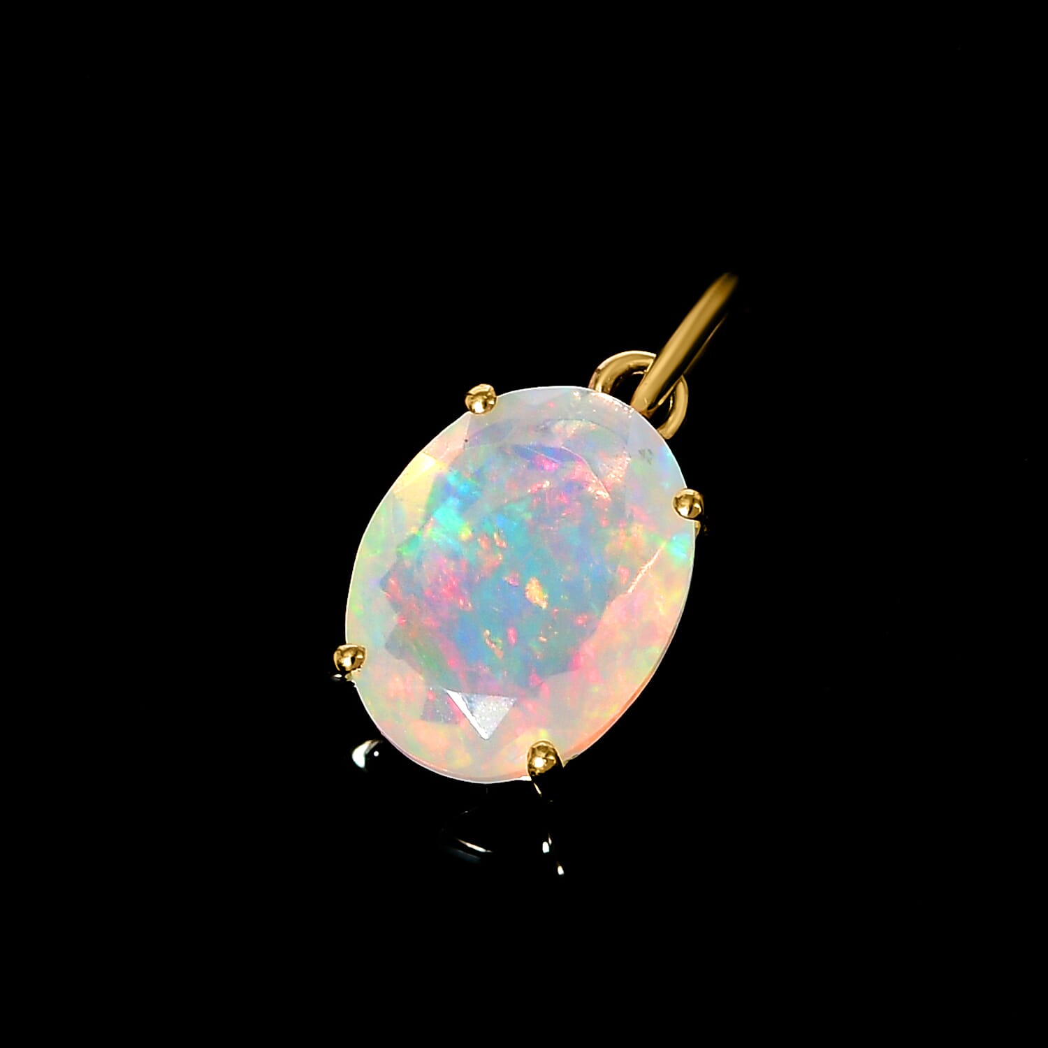 9K Yellow Gold Ethiopian Welo Opal Solitaire Pendant 1.05 Ct and Ethiopian Opal, White Zircon Bracelet in 18K Vermeil YG Plated Sterling Silver, Silver Wt. 12.09 Gms, 5.688 Ct.