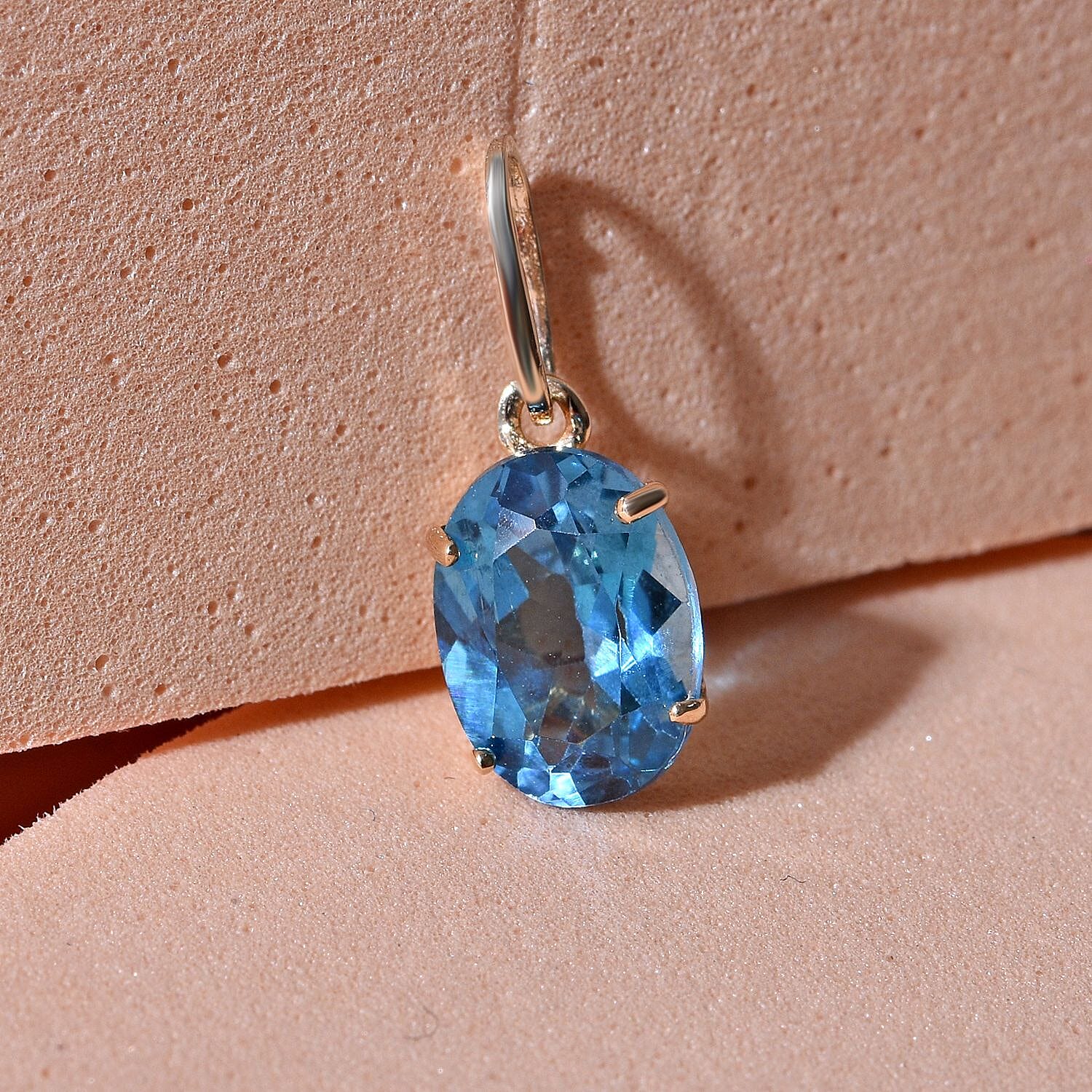 9K Yellow Gold AA Electric Blue Topaz Pendant 1.60 Ct. and 1.49 Ct. Blue Topaz Solitaire Stud Earrings in 14K Gold Plated Sterling Silver.