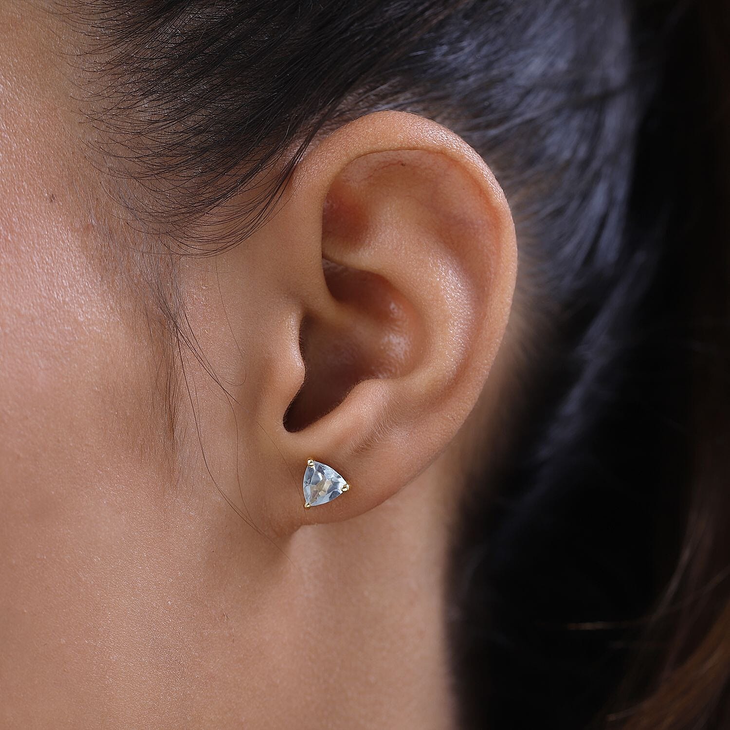 9K Yellow Gold AA Electric Blue Topaz Pendant 1.60 Ct. and 1.49 Ct. Blue Topaz Solitaire Stud Earrings in 14K Gold Plated Sterling Silver.