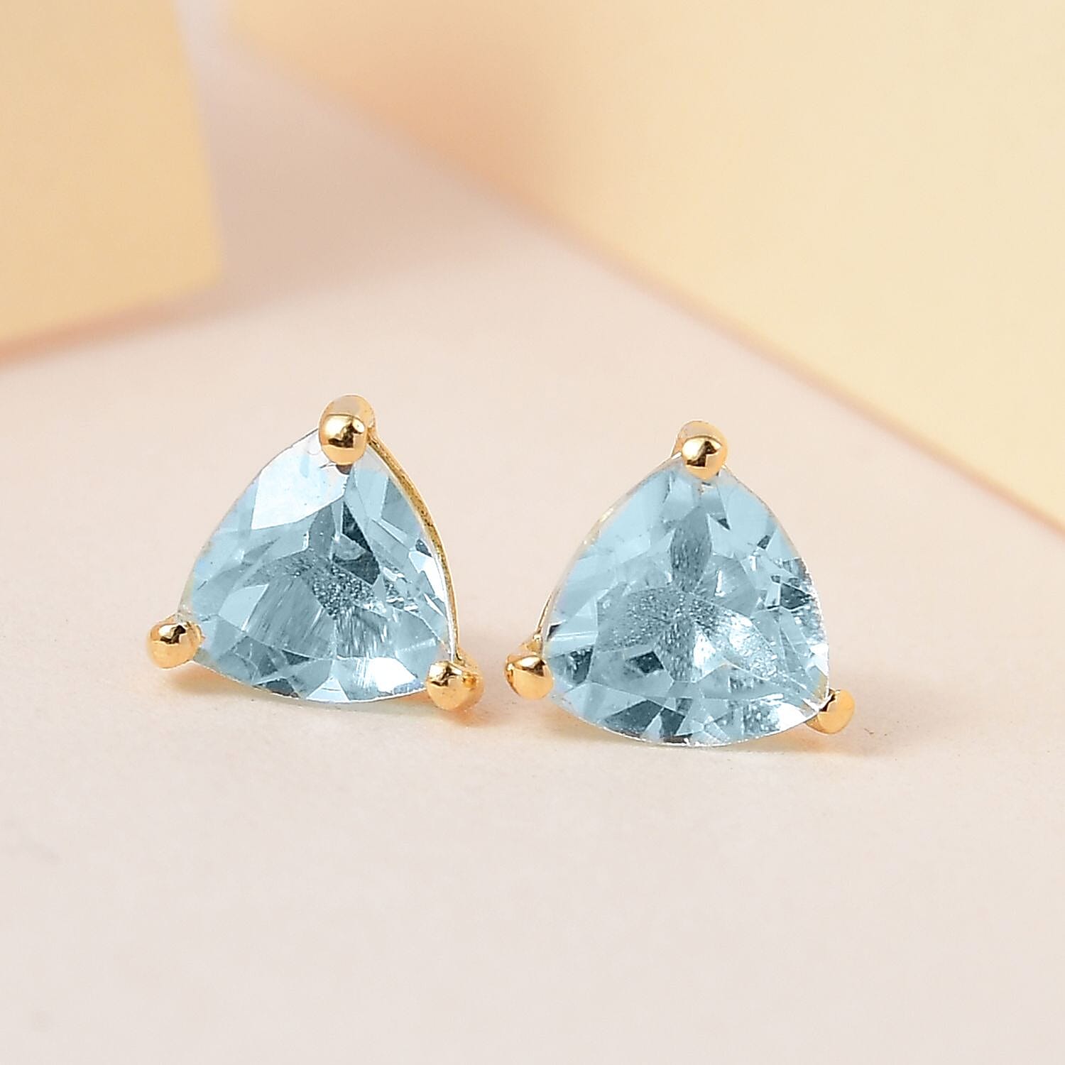 9K Yellow Gold AA Electric Blue Topaz Pendant 1.60 Ct. and 1.49 Ct. Blue Topaz Solitaire Stud Earrings in 14K Gold Plated Sterling Silver.