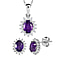 Set of African Ruby (FF) and Natural Zircon Halo Stud Earrings and Pendant with Chain (Size - 20) in Platinum Overlay Sterling Silver