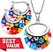 Multi Colour Murano Style Basket Earrings & Pendant in Stainless Steel