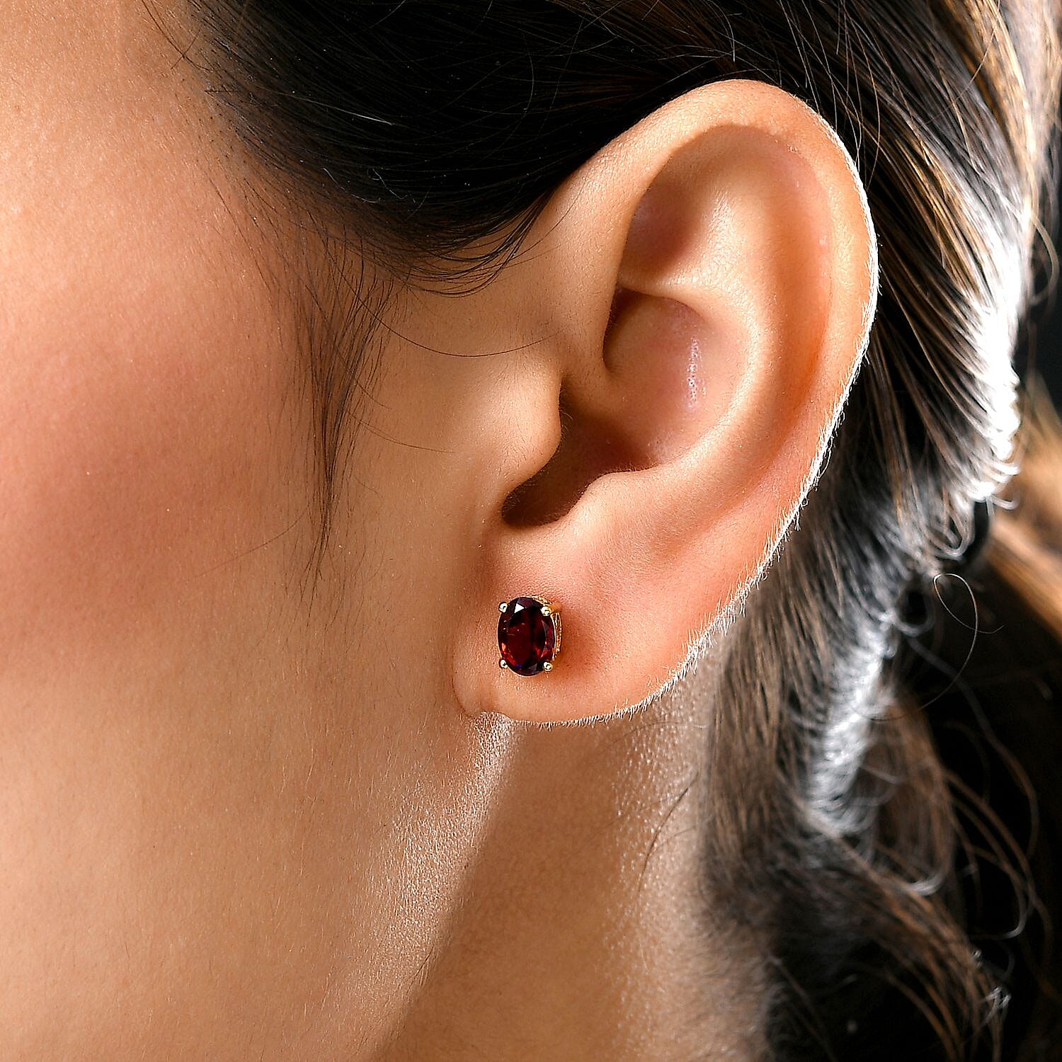 Red Garnet Solitaire Earrings in 14K Gold Plated Sterling Silver 1.62 Ct, Smoky Quartz Push Post Earrings in Platinum Plated Sterling Silver 1.33 Ct and Lapis Lazuli Siolitaire Stud Earrings in Platin