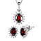 Red Garnet and Natural Cambodian Zircon Halo Earrings and Pendant with Chain (Size 20) in Platinum Overlay Sterling Silver