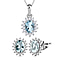 Aquamarine and Natural Cambodian Zircon Halo Earrings and Pendant with Chain (Size 20) in Platinum Overlay Sterling Silver