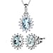 Arizona Sleeping Beauty Turquoise December Birthstone and Natural Cambodian Zircon Halo Earrings and Halo Pendant with Chain (Size - 20) in Platinum Overlay Sterling Silver