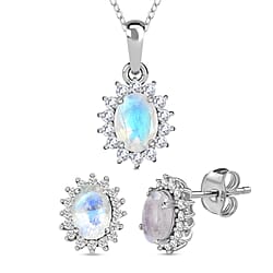 Socoto Emerald May Birthstone and Natural Zircon Halo Stud Earrings and Pendant with Chain (Size 20) in Platinum Overlay Sterling Silver