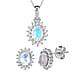 Arizona Sleeping Beauty Turquoise December Birthstone and Natural Cambodian Zircon Halo Earrings and Halo Pendant with Chain (Size - 20) in Platinum Overlay Sterling Silver