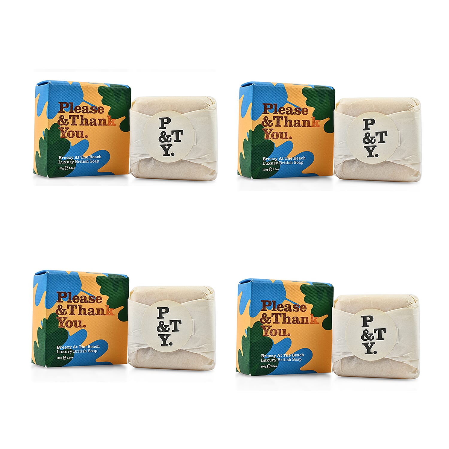 Pack of 4 - Please & Thank You Breezy at the Beach Luxury British Soap 100gm