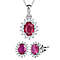 Red Garnet and Natural Cambodian Zircon Halo Earrings and Pendant with Chain (Size 20) in Platinum Overlay Sterling Silver