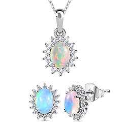 Socoto Emerald May Birthstone and Natural Zircon Halo Stud Earrings and Pendant with Chain (Size 20) in Platinum Overlay Sterling Silver