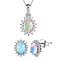 Rainbow Moonstone and Natural Zircon Halo Stud Earrings and Pendant with Chain (Size 20) in Platinum Overlay Sterling Silver