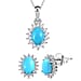 Arizona Sleeping Beauty Turquoise December Birthstone and Natural Cambodian Zircon Halo Earrings and Halo Pendant with Chain (Size - 20) in Platinum Overlay Sterling Silver
