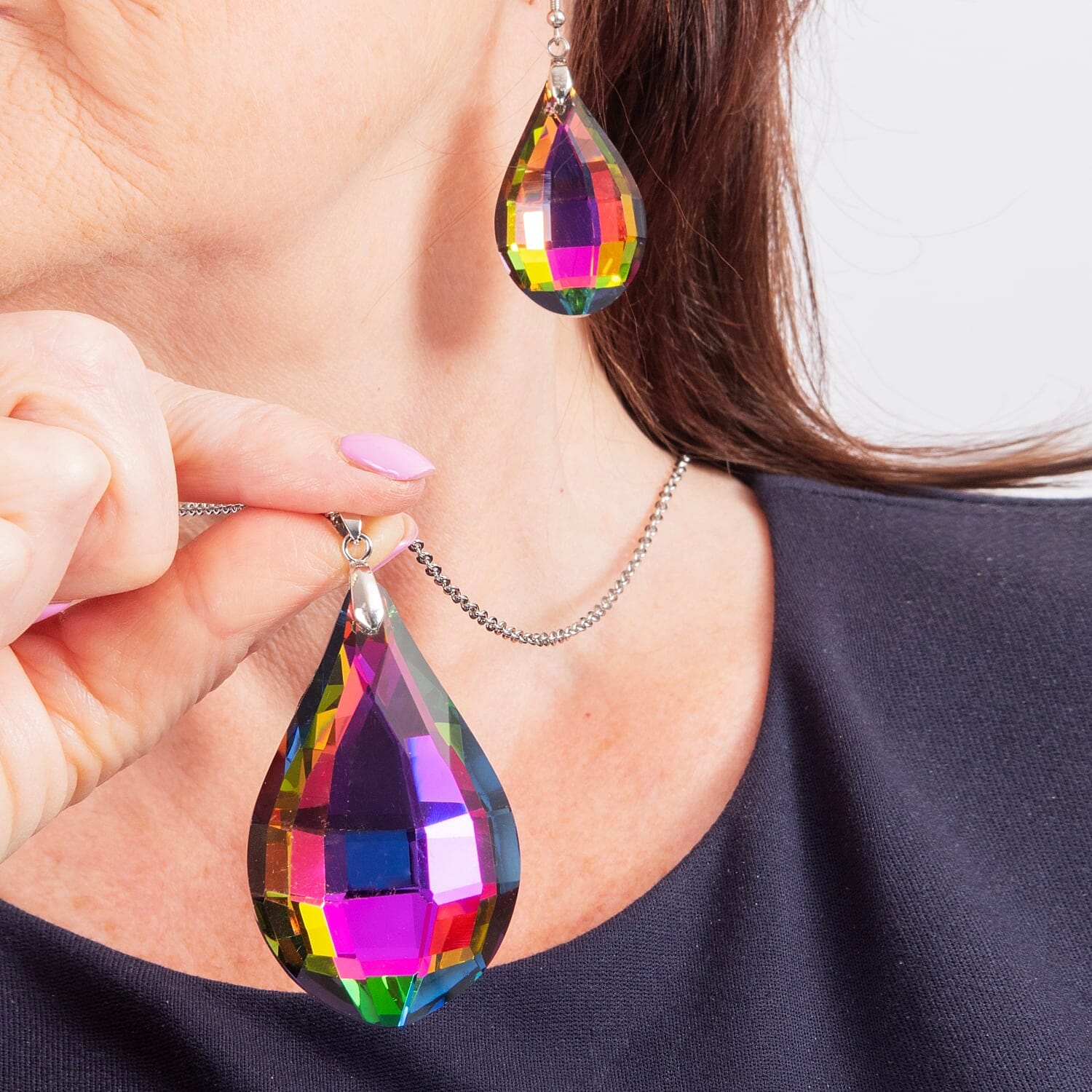 White Magic Colour Crystal Necklace (Size - 24) 0.010 Ct. and Earrings 0.010 Ct. Pure White Stainless Steel