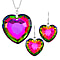 Multi Colour Crystal Heart Earrings and Necklace (Size - 24) in Pure White Stainless Steel