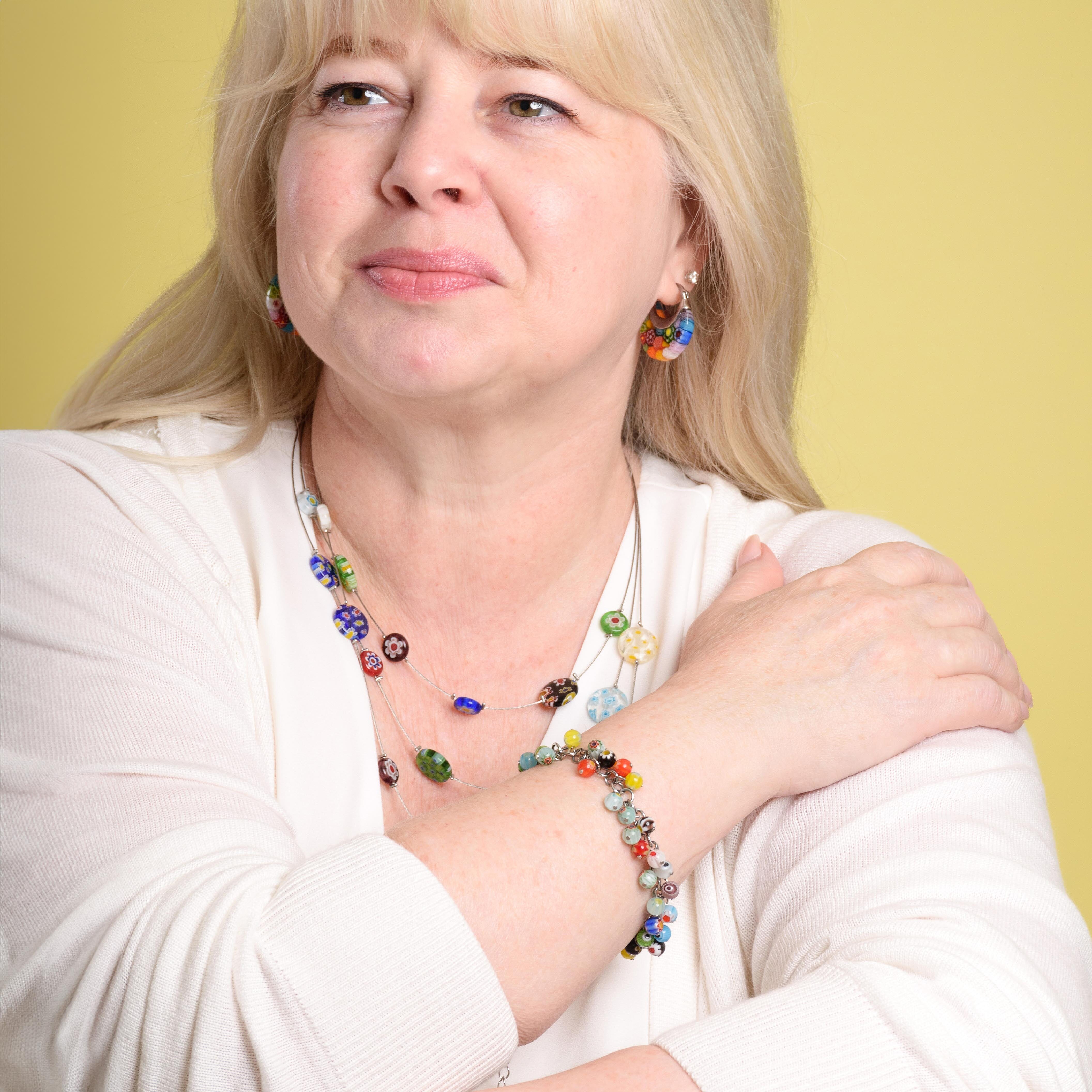 Multi Colour Murano Style Basket Earrings, Bracelet and Necklace (18 inch) in Stainless Steel