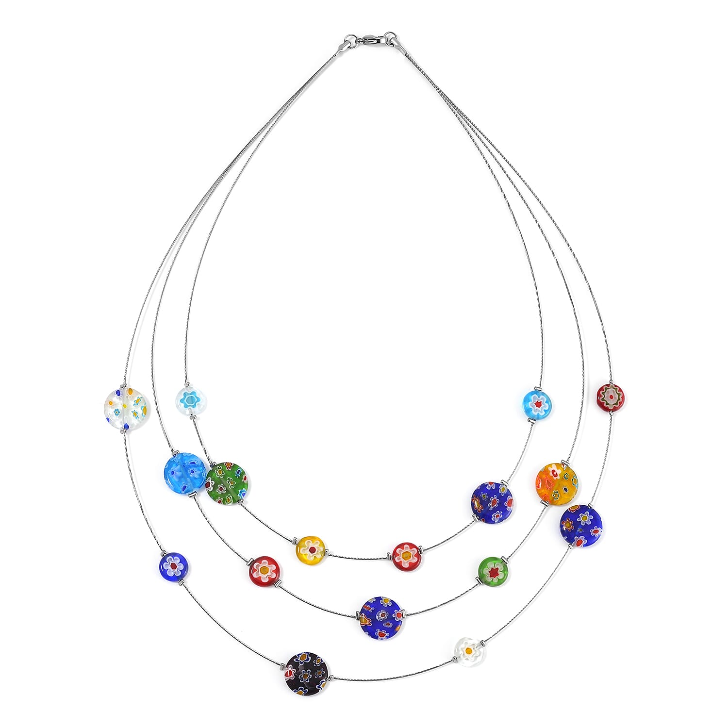 Multi Colour Murano Style Basket Earrings, Bracelet and Necklace (18 inch) in Stainless Steel