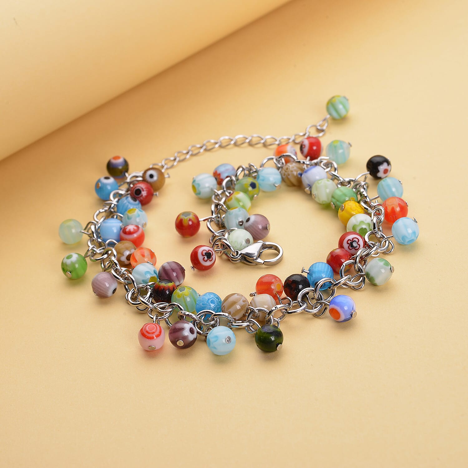 Multi Colour Murano Style Basket Earrings, Bracelet and Necklace (18 inch) in Stainless Steel