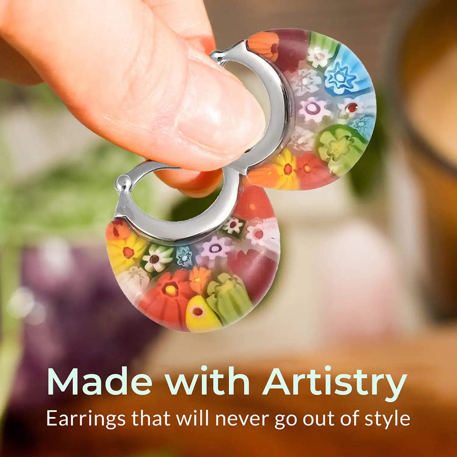 Multi Colour Murano Style Basket Earrings, Bracelet and Necklace (18 inch) in Stainless Steel